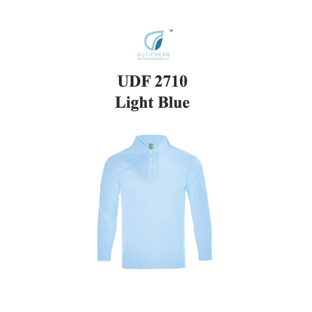 Ultifresh Plus ขนาด UDF2710 สีฟ้าอ่อน NTMY.os ประสิทธิภาพโปโลแขนยาวป้องกันกลิ่นไมโครไฟเบอร์ DriFit เ