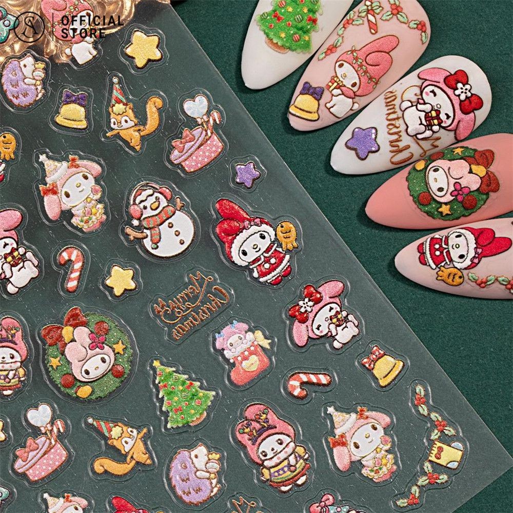สติ๊กเกอร์ติดเล็บการ์ตูน ซานริโอ สติ๊กเกอร์แมวน่ารัก Sanrio สติกเกอร์ตกแต่งเล็บกันน้ํา 5D สติกเกอร์คริสต์มาสนูน