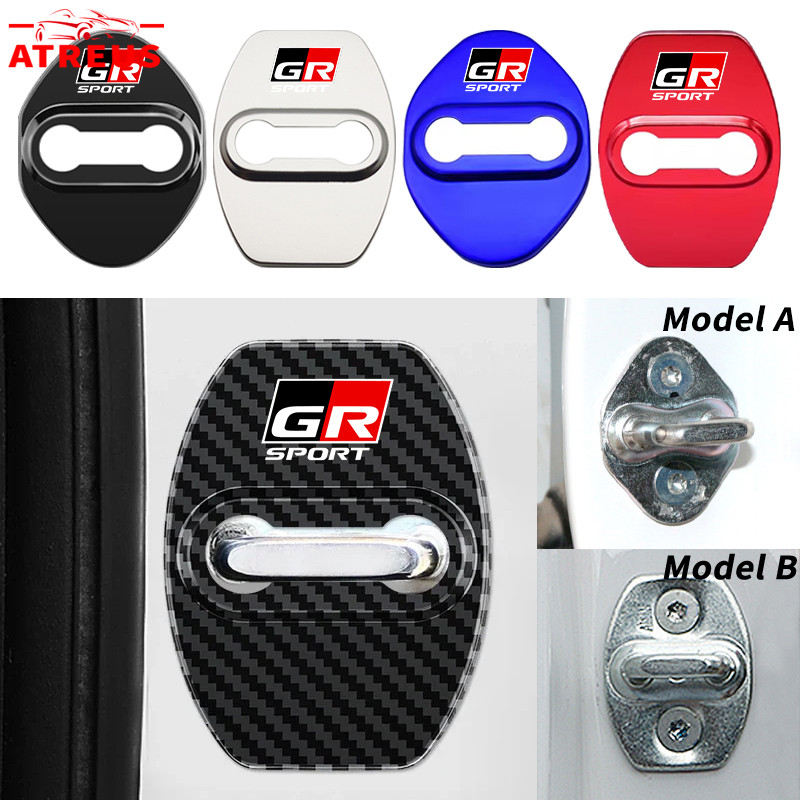 Toyota GR ที่ล็อคประตูรถ สเตนเลส ฝาครอบป้องกัน อุปกรณ์ล็อคประตูรถยนต์สแตนเลส สําหรับ Toyota Prius Fortuner Corolla Cross CHR Camry Wish Vios Veloz Estima Sienta Yaris Ativ Altis Hilux Revo bZ4X Hiace