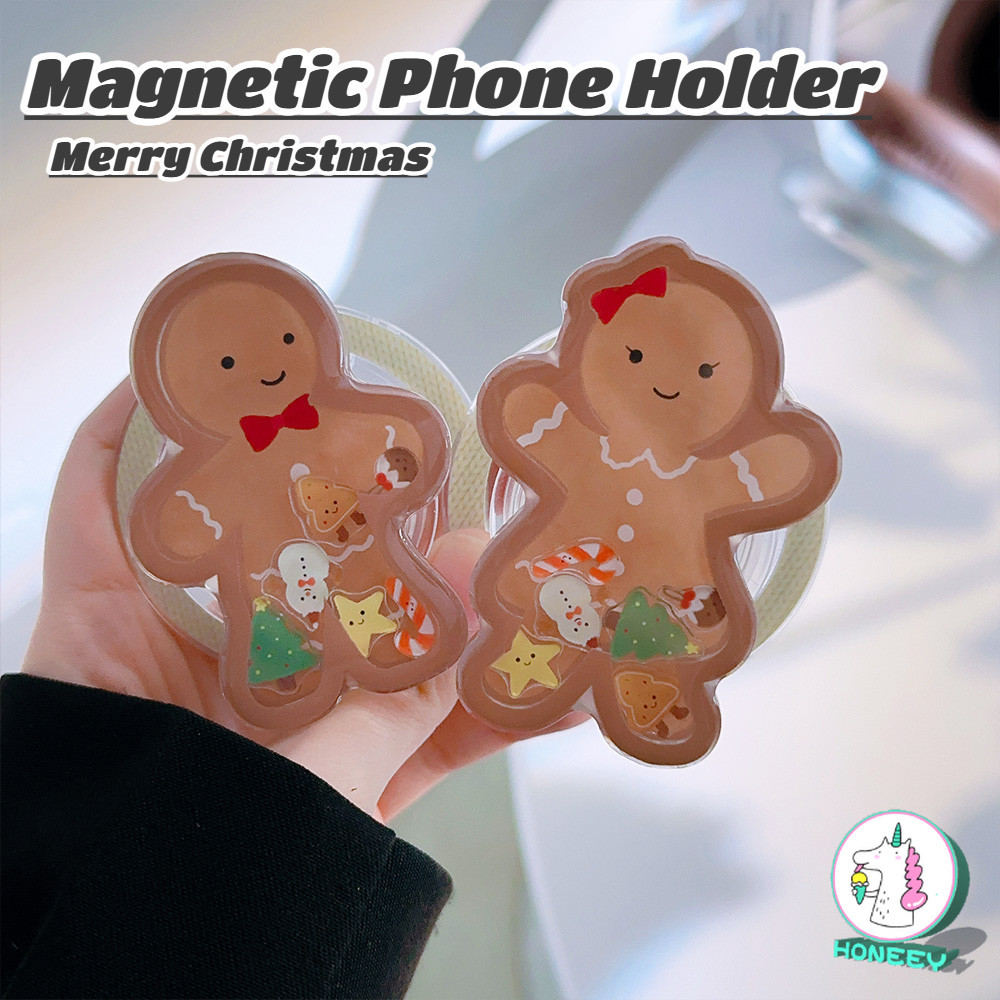 ต้นคริสต์มาสน่ารัก Gingerbread Man สําหรับโทรศัพท์แม่เหล็ก Grip Tok Griptok ขาตั้งสําหรับ IPhone 16 Christmas Stocking พับไร้สายชาร์จกรณีผู้ถือแหวนของขวัญ