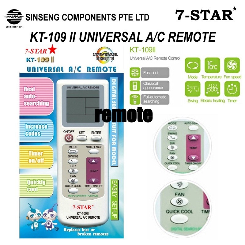 [SG SELLER] KT-109II Universal Aircon Remote Control สําหรับเครื่องปรับอากาศทุกรุ่น (ค้นหาอัตโนมัติเ