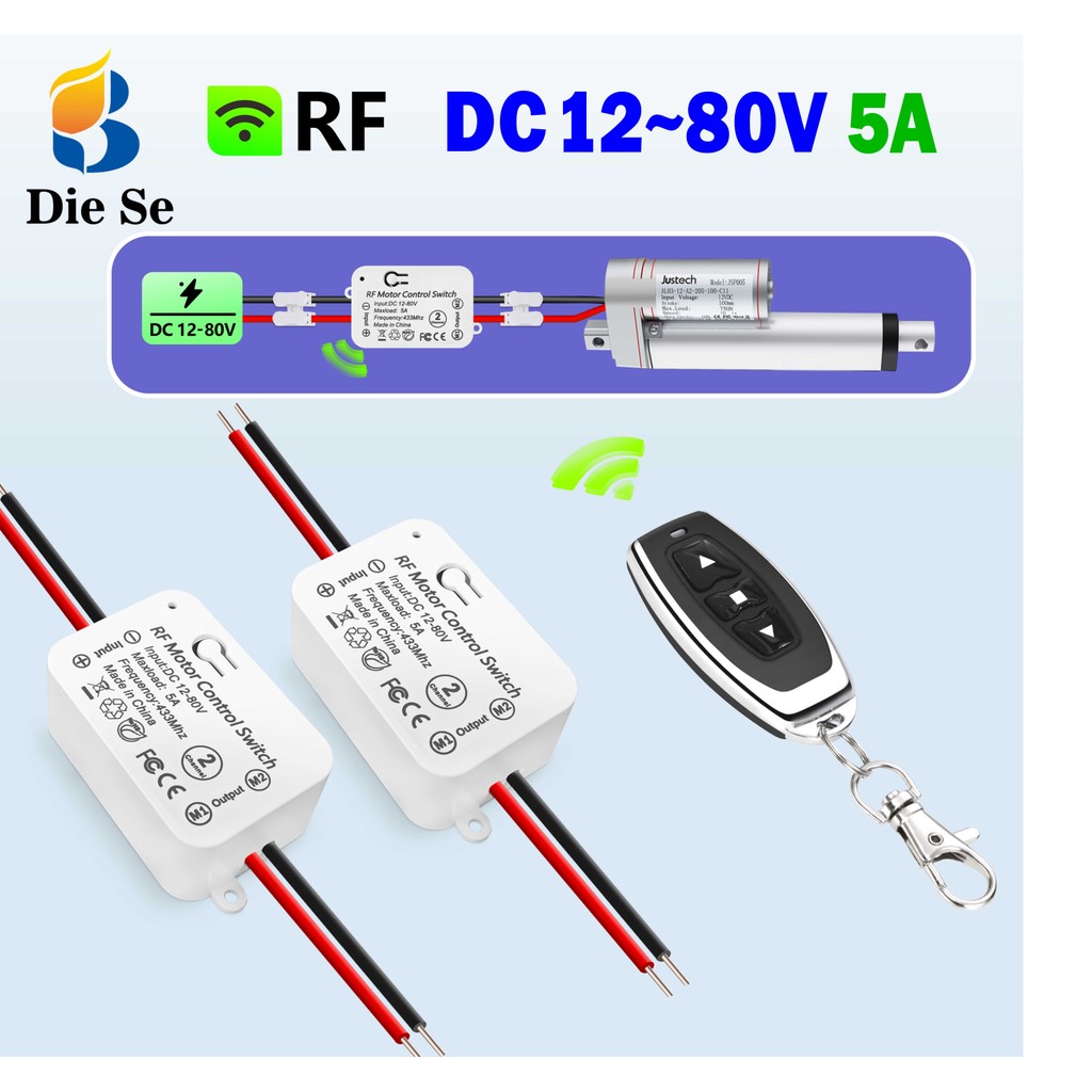 สวิตช์ควบคุมระยะไกลไร้สายสำหรับมอเตอร์ รีเลย์ RF 433MHz DC12V/24V/48V/72V การควบคุมมอเตอร์เดินหน้าและถอยหลัง