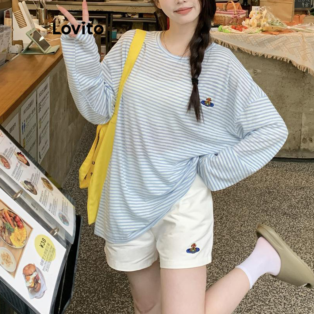 Lovito เสื้อด้านบนหรือกางเกงขาสั้นลายทางด้านข้างสำหรับผู้หญิง LNA70253