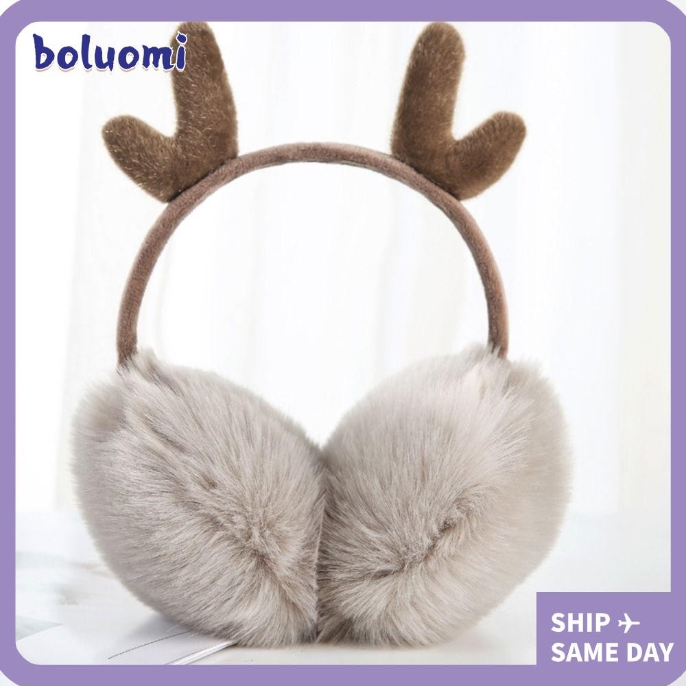 Bolumi Elk Horn Earmuffs, Faux กระต่ายขนหู Plush หูอุ่น,นุ่มสีทึบ Ear-Muffs ฤดูหนาว Warm Earmuffs กลางแจ้งเย็นป้องกัน