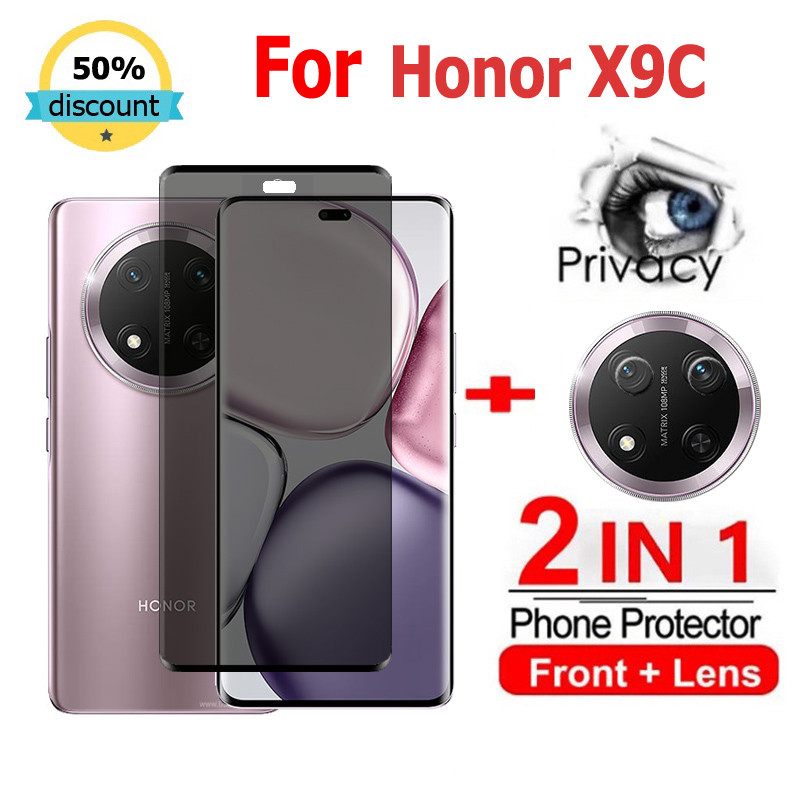 2 in 1 ฟิล์ม Honor X9C 5G ฟิล์มกระจกนิรภัยกันรอยหน้าจอ กันแอบมอง เพื่อความเป็นส่วนตัว สําหรับ Honor  100 200 90 70 50 Pro X7C X9b X9a X8b X7b X8a X7a X6a X50 X8 X9 X7 X6 5G Tempered Glass with ฟิล์มกันรอย ฟิล์มกล้อง