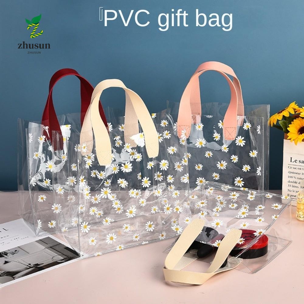 Zhusun กระเป๋าช้อปปิ้งใส, กระเป๋าโท้ตใสหูหิ้ว, กระเป๋าเก็บของกันน้ํา PVC เดซี่น้อย