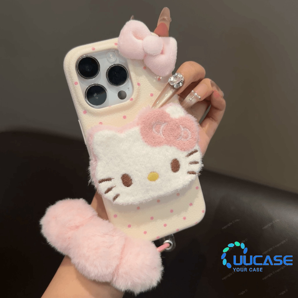 โบว์สีชมพูแมวหนังเคสโทรศัพท์สําหรับiphone 16 16Pro 16Plus 16Pro Max 11 12 13 14Plus 15Pro XR XS Max 7 8Plus Plush Lanyardฝาครอบโทรศัพท์เพื่อนสาวน่ารักการ์ตูนสร้อยข้อมือXLZW