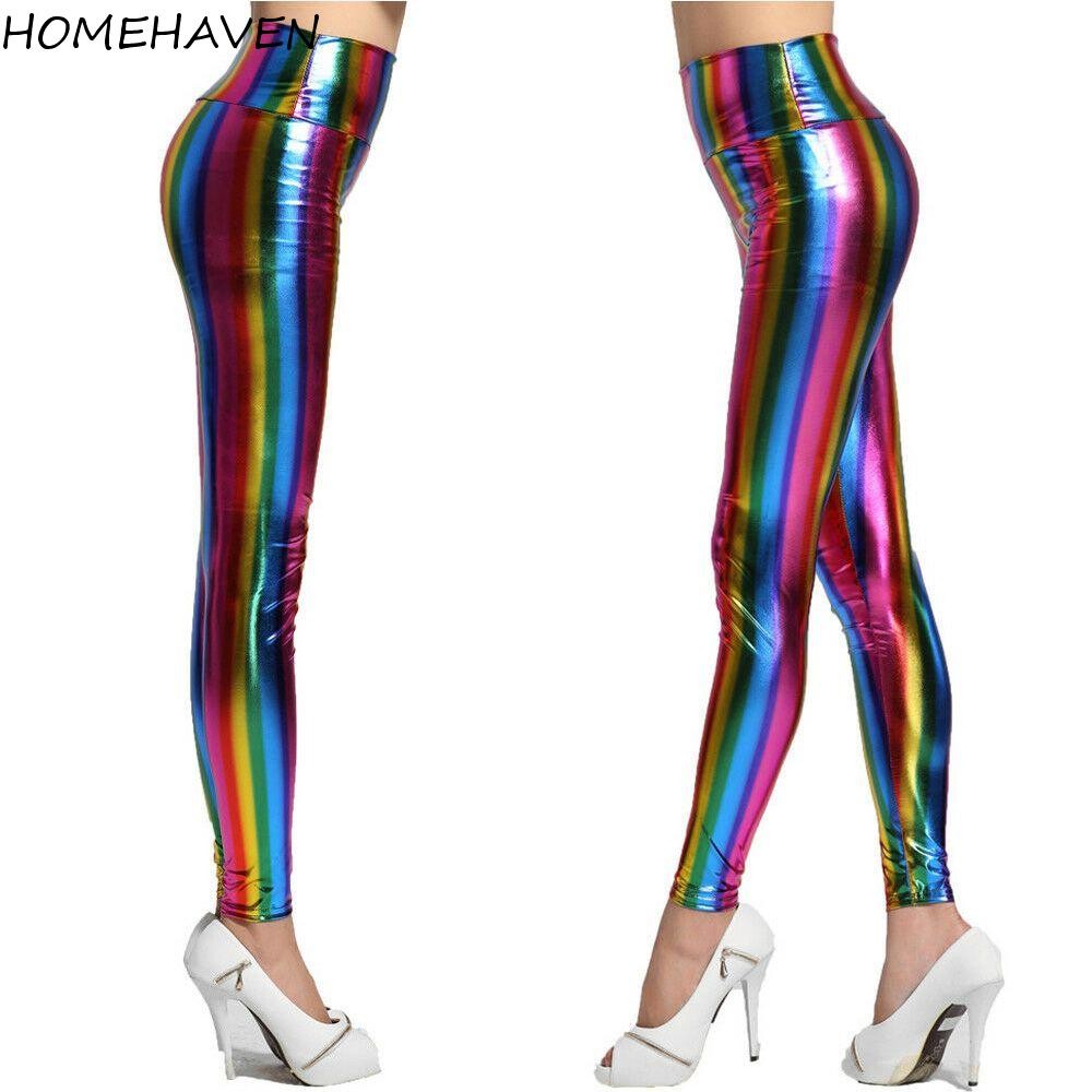 Homehaven Rainbow Pants กางเกงผู้หญิง Stripe Disco เครื่องแต่งกายกางเกงขายาว