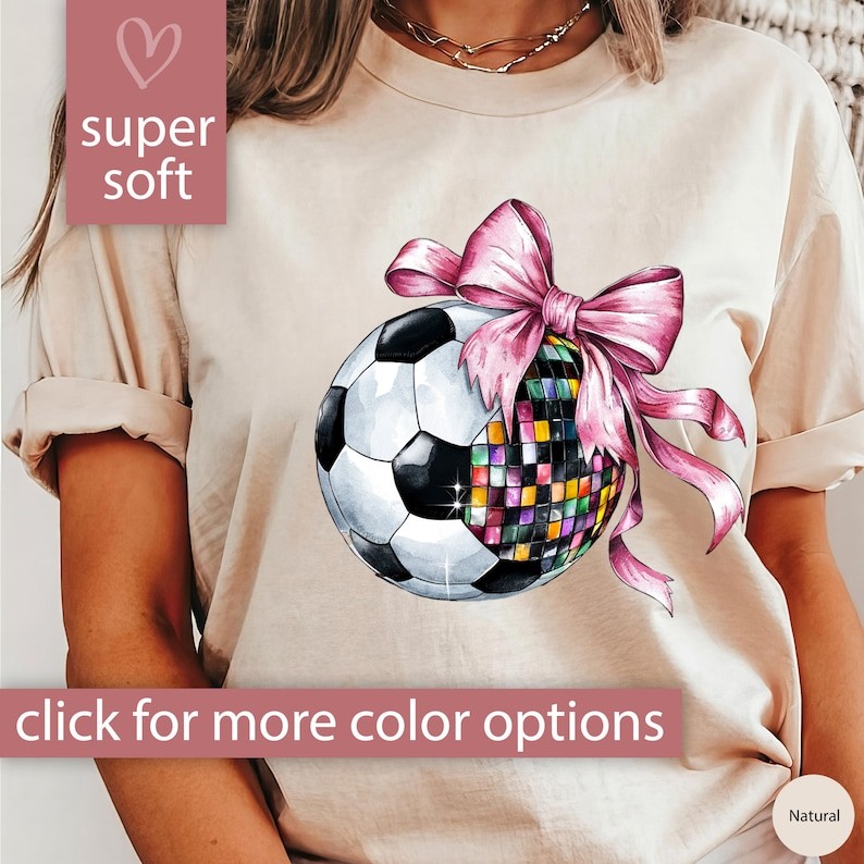 Soccer Shirt, Coquette Soccer Disco Tshirt for Soccer Mom Game Day T Shirt, Cute Girly Pink Bow Socc
