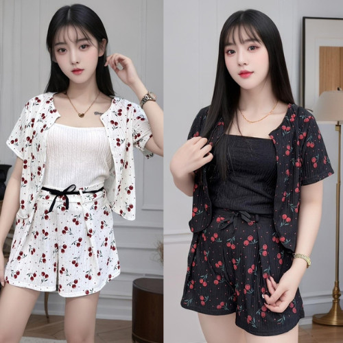 ชุดเซ็ท 3 ชิ้น ลายเชอรี่ S258 มีเข็มขัด งานผ้าร่องใส่สบาย ฟรีไซต์ ดีไซน์สวยงามทันสมัย พร้อมจัดส่ง