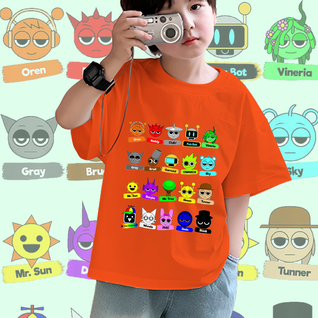 เด็ก เสื้อยืด Sprunki สำหรับเด็ก เสื้อยืดเล่นเกมสำหรับเด็ก เกม วิดีโอเกมสำหรับเด็ก 100CM-150CM