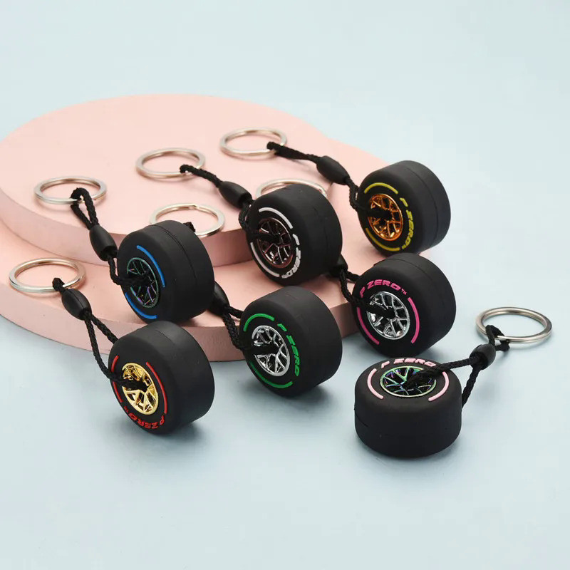 Luxury Mini F1 Racing Tire Keychain Car Key Accessories PVC Tyre Pendant Bag Charm Men's Gadgets Gif