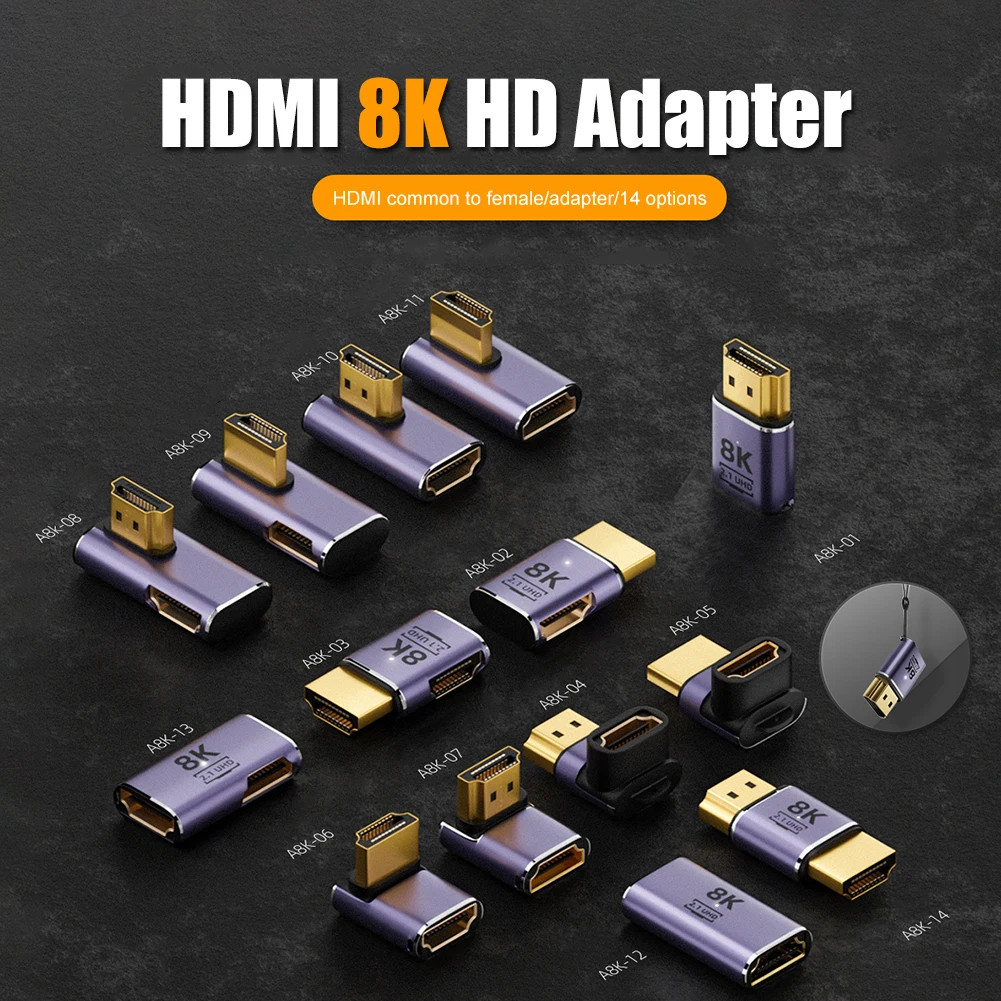 อะแดปเตอร์ที่รองรับ HDMI 90 ตัวแปลงชายหญิงมุมขวา 270 องศาขั้วต่อ 8K HD Mini / Micro HDMI รองรับ Extender