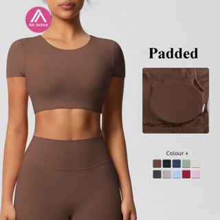 Yoga Sports T-shirt Padded Crop Top Short Sleeves Moisture-w…