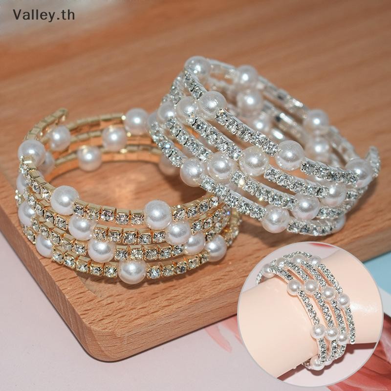 [หุบเขา]คริสตัลหรูหราเลียนแบบมุกสร้อยข้อมือหลายชั้นสร้อยข้อมือมุกยืดได้สร้อยข้อมือมุกสําหรับผู้หญิงเครื่องประดับเจ้าสาวของขวัญ ไทย