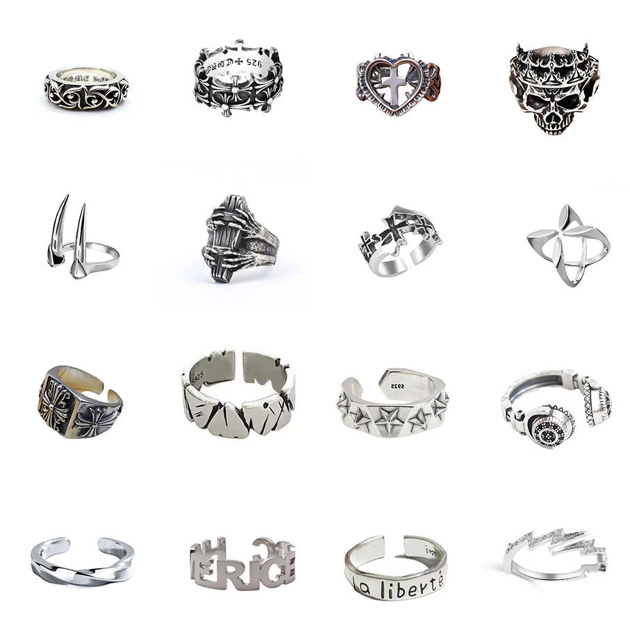 พังก์ปีศาจฮอร์นหัวใจรักข้ามเปิดแหวนสําหรับผู้ชายสร้างสรรค์ดาวแหวนปรับเครื่องประดับ