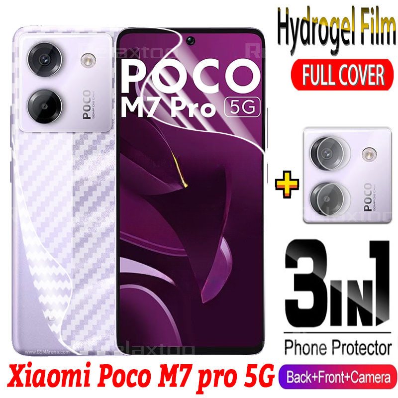 3IN1 ด้านหน้ากลับ Hydrogel Soft ฟิล์มสําหรับ Xiaomi POCO M7 M7Pro PocoM7 Pro Plus PocoM7Pro POCOM7Plus 5G 4G เต็มหน้าจอปกป้องเลนส์กล้องปกป้องฟิล์มโทรศัพท์, ไม่ใช่กระจกนิรภัย