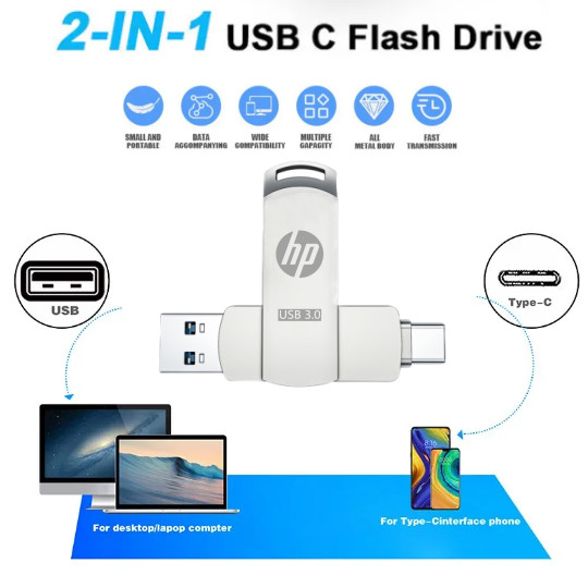 Hp Otg Pendrive 1TB TypeC แฟลชไดรฟ์ 2TB แฟลชไดรฟ์ Usb Otg สําหรับโทรศัพท์ที่เก็บ Pendrive