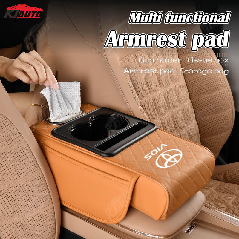 Toyota Vios Car Armrest Box Height Pad Central Leather Storage Bag Water Cup Holder