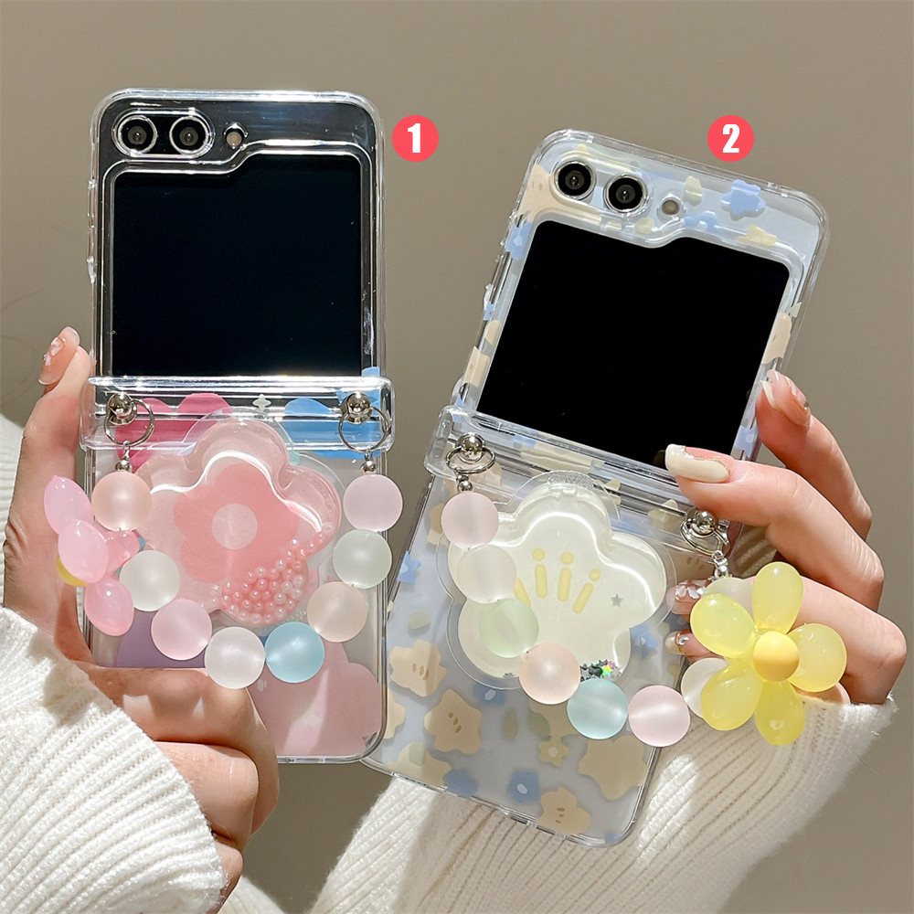 ดอกไม้สีเหลืองสีชมพูสําหรับ Samsung Galaxy Z Flip7 FE 6 5 4 3 รวมทุกอย่างป้องกันจี้กรณี Drop-proof ความคิดสร้างสรรค์ Popsocket ฝาครอบสําหรับ Samsung Full Encirclement ปลอก