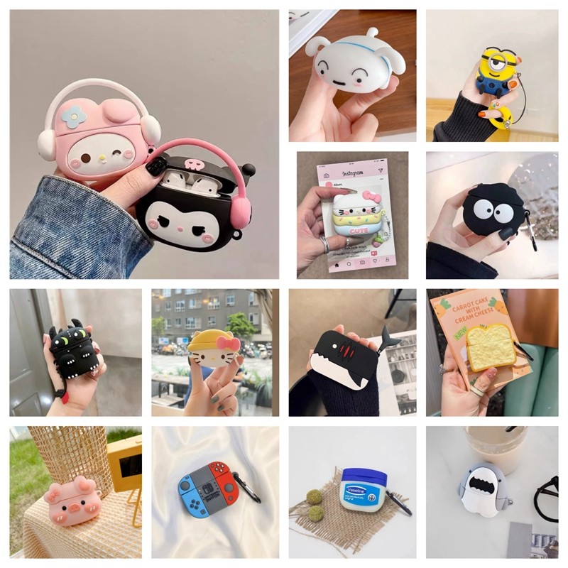 คู่การ์ตูน Anti Scratch เคสกันกระแทกสําหรับ AirPods 4 ANC สีเหลืองป้องกันหูฟังปลอก AirPod 1/2/3/4/Pro Pro2 กรณี AirPods 3 ฝาครอบ