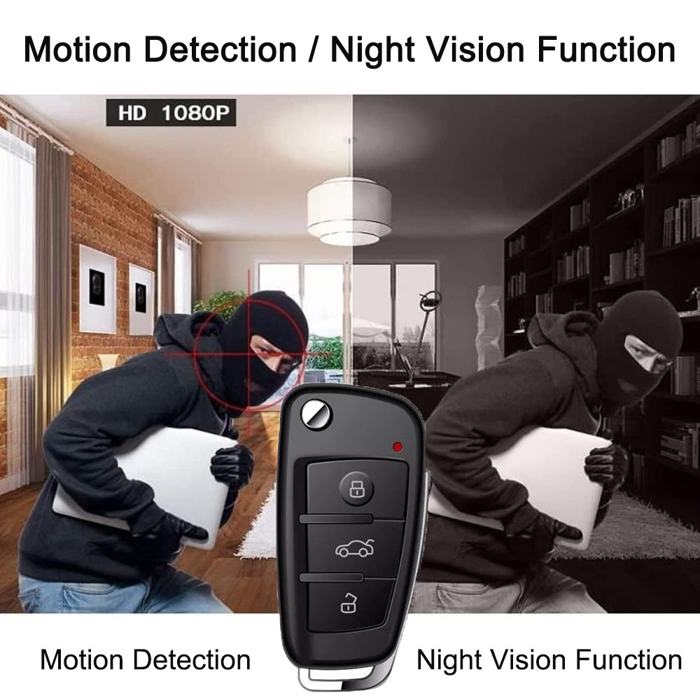 1080p Full HD กุญแจรถมินิกล้องอินฟราเรด Night Vision การตรวจจับการเคลื่อนไหวพวงกุญแจ Action กล้อง