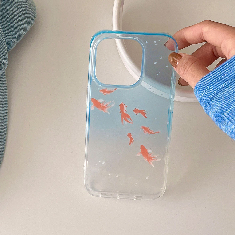 Lucky Fish Koi ปลาคาร์พไล่โทนสีเคสโทรศัพท์สําหรับ iPhone 16 15 14 13 Pro Max 16Promax 15Pro นุ่มโปร่งใสฝาครอบป้องกัน funda