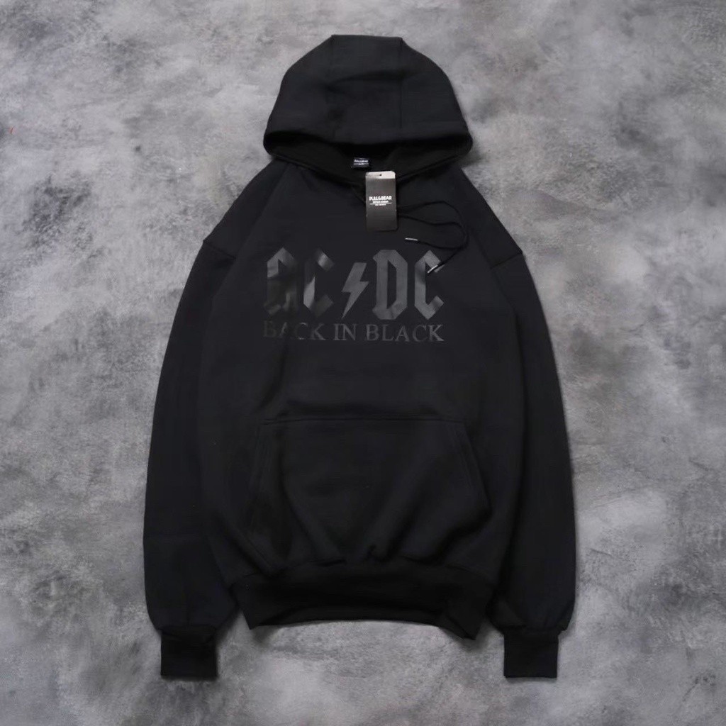 Hoodie AC DC สีดําเต็ม prin sablon plastisol - Hoodie AC DC ผู้ชายผู้หญิงวัสดุหนาพรีเมี่ยม redy ทุกข