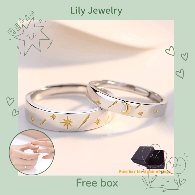 แหวนคู่รัก รูปดวงอาทิตย์ ดวงจันทร์ แบบเปิด ปรับได้ ของขวัญวันวาเลนไทน์