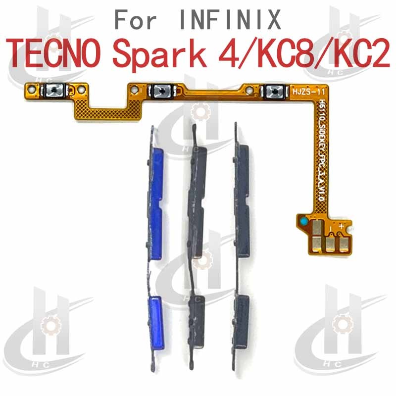 สําหรับ INFINIX TECNO Spark 4 / KC8 / KC2 ปุ่มปรับระดับเสียงปุ่มด้านข้าง Flex Cable Keys ปุ่มปิดระดับเสียงปุ่มขึ้นและลงบนส่วนทดแทนด้านข้าง