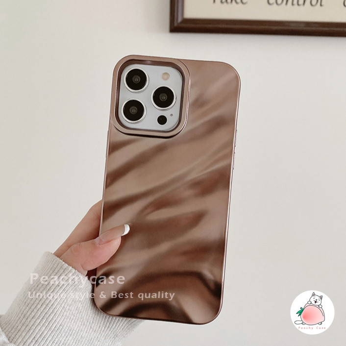 คุณภาพสูงผ้าไหมริ้วรอยพับ Desert Gold เคสโทรศัพท์สําหรับ iPhone 16 15 14 Plus 13 12 11 Pro Max Xr Xs X 8 7 6 TPU ปกหลังกันกระแทกปลอกมือถือ - รูปที่ 2