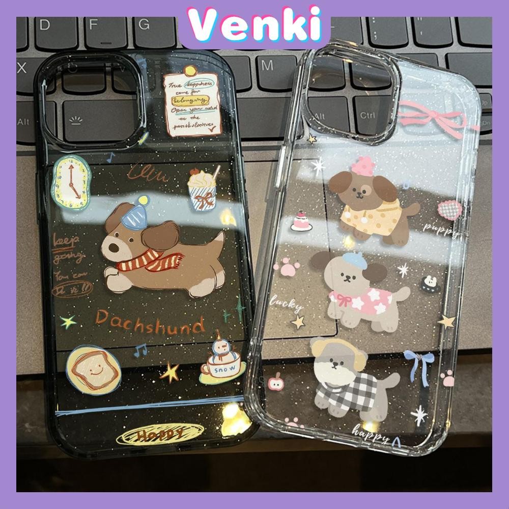 Venki - เคส iPhone 16 Pro Max iPhone 11 เคสใสแบบแวววาว TPU นุ่มสีสันสดใส ลูกหมาแสนน่ารักแสนสุข Compatible iPhone15 Pro max 14 13 12 Pro max XS XR 7 Plus 8 Plus