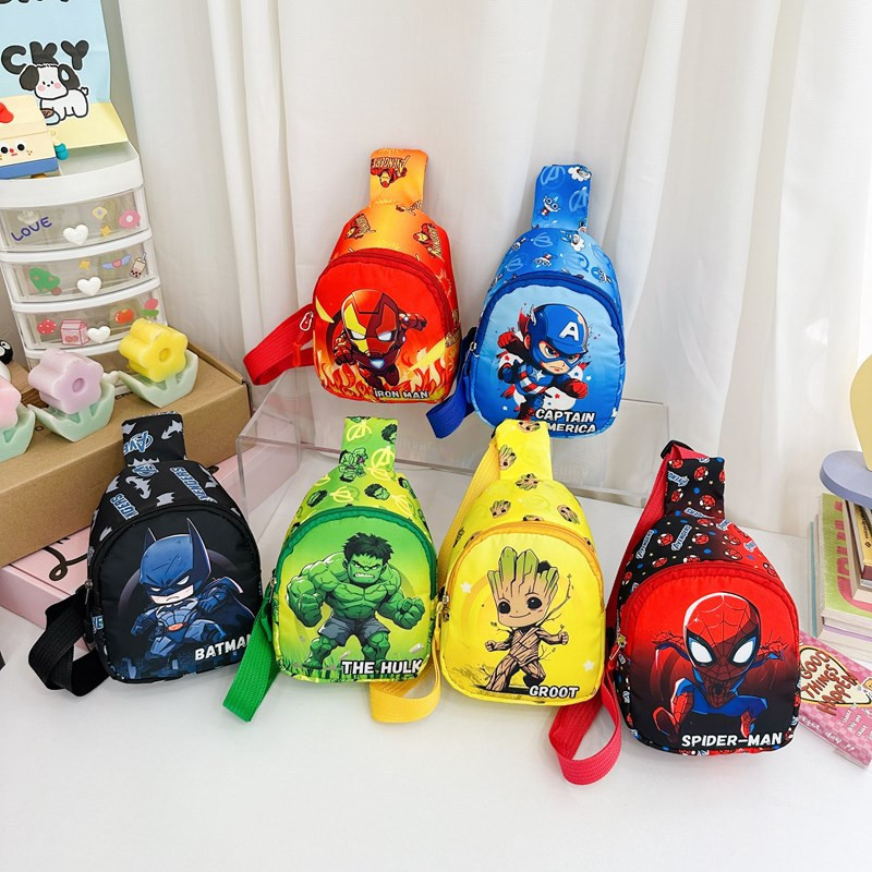 กระเป๋าเด็กใหม่ของ Marvel Spider Man Iron Man กัปตันอเมริกากระเป๋าสะพายสําหรับเด็กชายและเด็กหญิงเดินทางเปลี่ยนกระเป๋าสะพายข้าง
