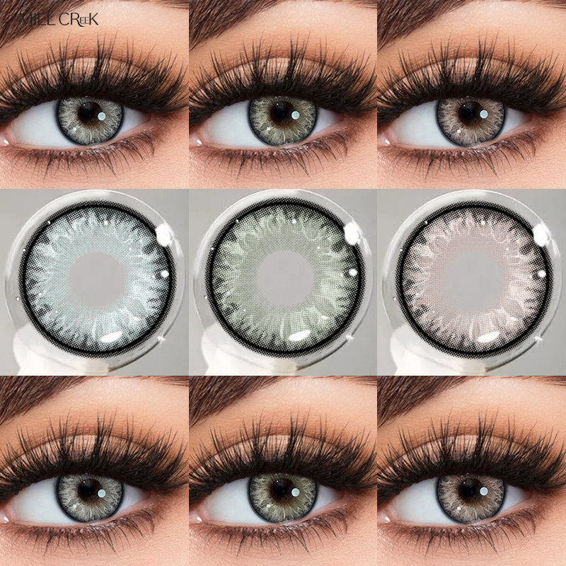 MIL CREEK Iris คอนแทคเลนส์ 14.5 มม. สีเทาสีเขียวสีฟ้า Hybrid Iris สไตล์คอนแทคเลนส์สายตาสั้นใช้รายปี
