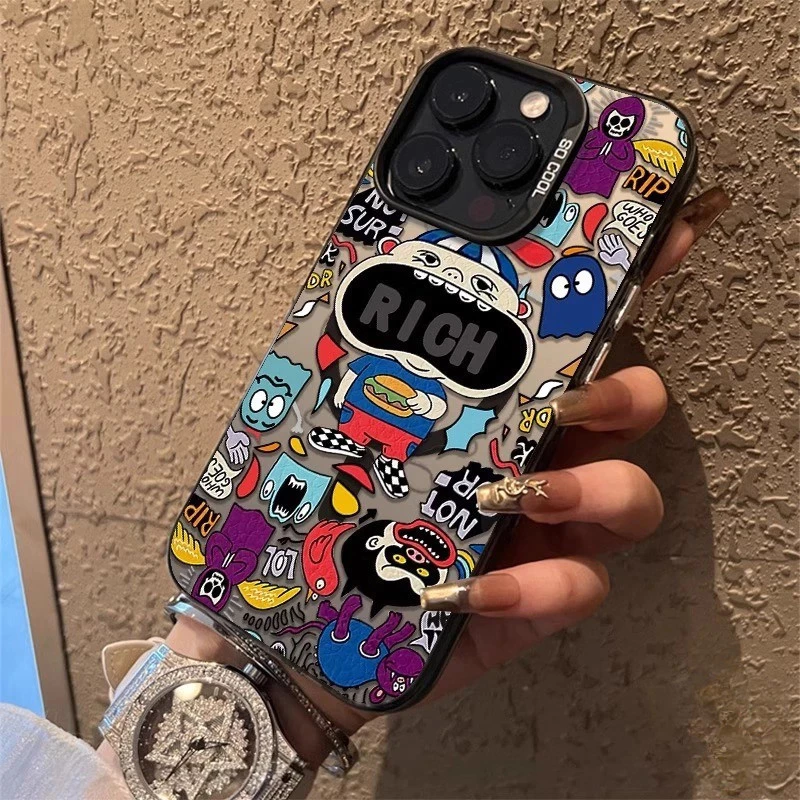 🔥MARIO🔥เคส iPhone โลหะลายกราฟฟิตี้สุดเก๋ที่สร้างสรรค์ ไอโฟน11 16For iPhone 17 12 13 14 15Pro MAX X XS XR XS 6 7 8Plus