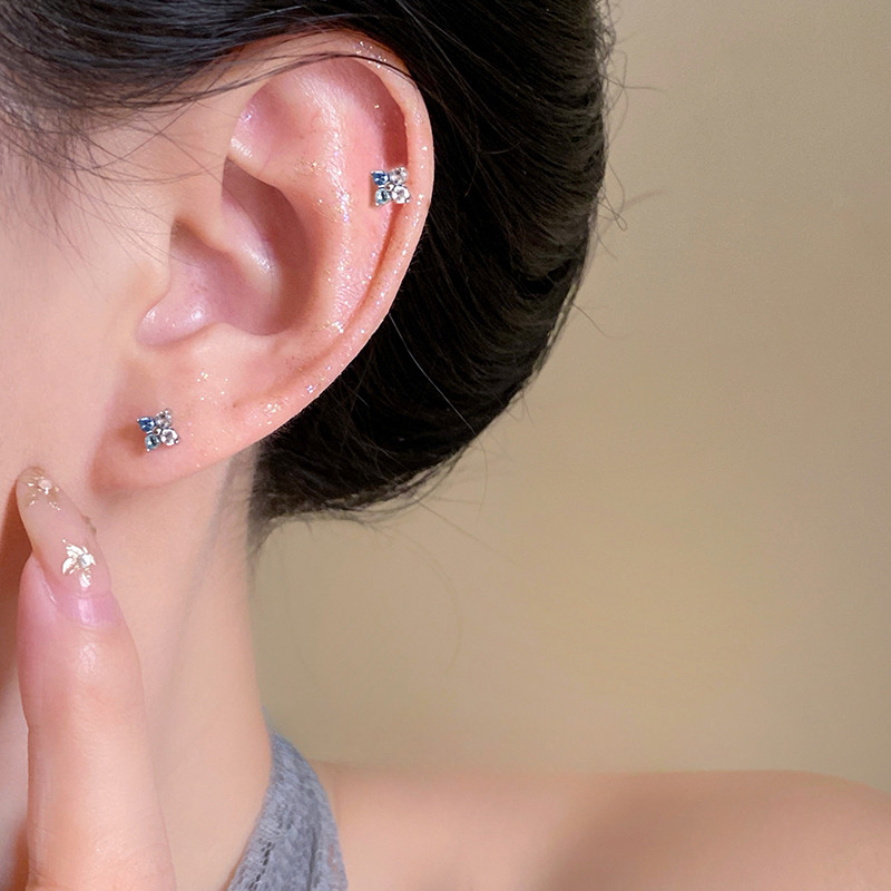 สีฟ้าสีขาว ส925 เงินชุบหูกระดูก สวดมนต์ ต่างหูหูกระดุม เครื่องประดับ - รูปที่ 3