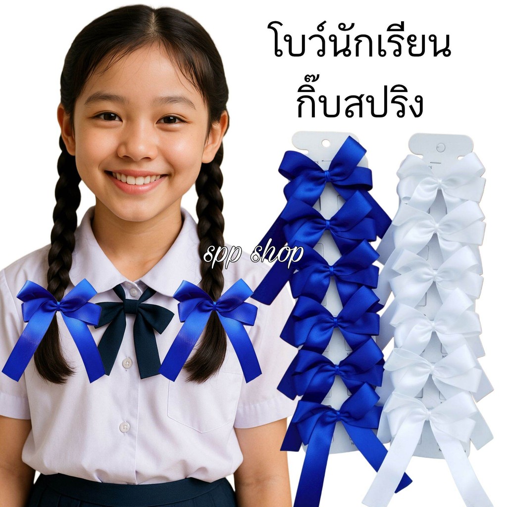 โบว์นักเรียน 2 แฉก( ยกแผง 6 ชิ้น ) กิ๊บโบว์ กิ๊บสปริง ใส่ไปโรงเรียน งานสวยงาม ตรงปก