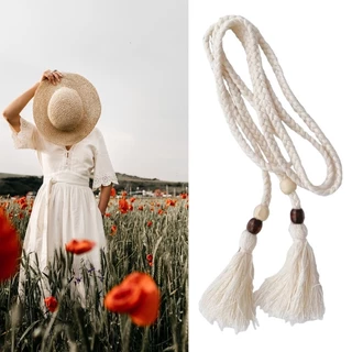 Braided Knot Waist Rope for Women Fabric Rope Chain Tassels Belt Dress Accessory