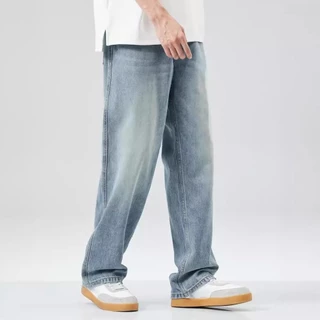 Mixseven-กางเกงยีนส์ผู้ชาย ทรงหลวม ย้อนยุค สไตล์เกาหลี baggy jeans ทรงกระบอก แฟชั่น ผ้ายีนส์นิ่ม ใส่สบาย