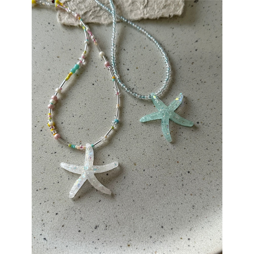 สร้อยคอปลาดาวเต้นรํา Summer Beach Fresh Dopamine Color Y2k Star Beaded Collarbone Chain Sweet Cool Stacked