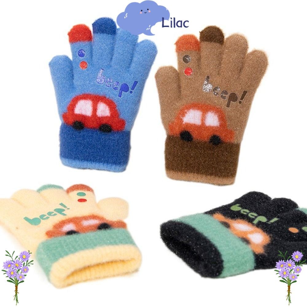 ลิแลค ถุงมือห้านิ้ว,ตุ๊กตาอบอุ่น3-6ปีฤดูหนาวถักถุงมือ,การ์ตูนรถหนาแฟชั่นยืดหยุ่นเด็กถุงมือฤดูใบไม้ร่วงฤดูหนาว