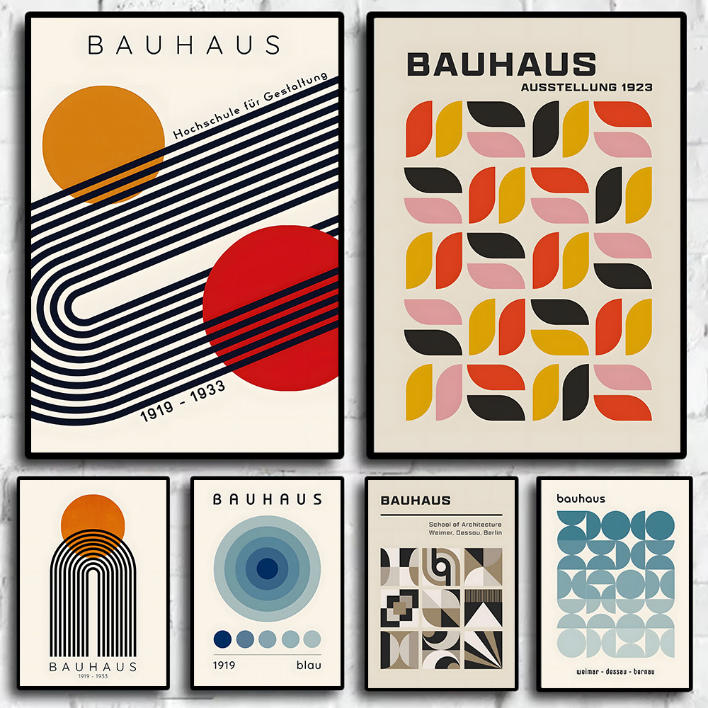 Mid Century โมเดิร์นบทคัดย่อ Bauhaus พิมพ์เรขาคณิตโปสเตอร์ภาพผ้าใบภาพวาด Wall Art Home Decor Gallery LivingRoom ภาพจิตรกรรมฝาผนัง