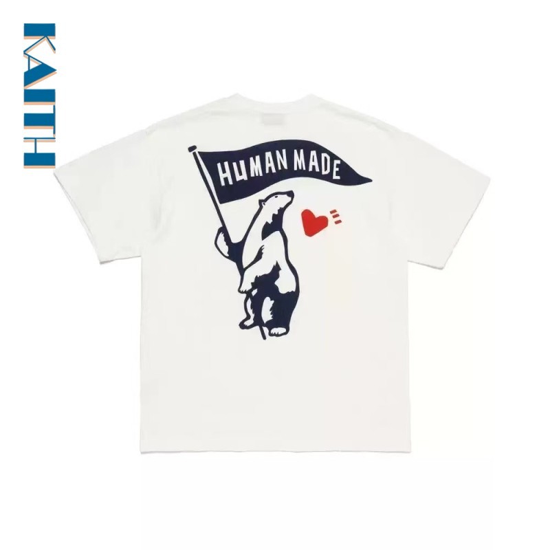 #T58 คอกลมแขนสั้นสีพื้นสไตล์ปกติเรียบง่ายหมีขนาดเล็กลายธงพิมพ์เสื้อยืดผ้าฝ้ายสําหรับผู้ชาย