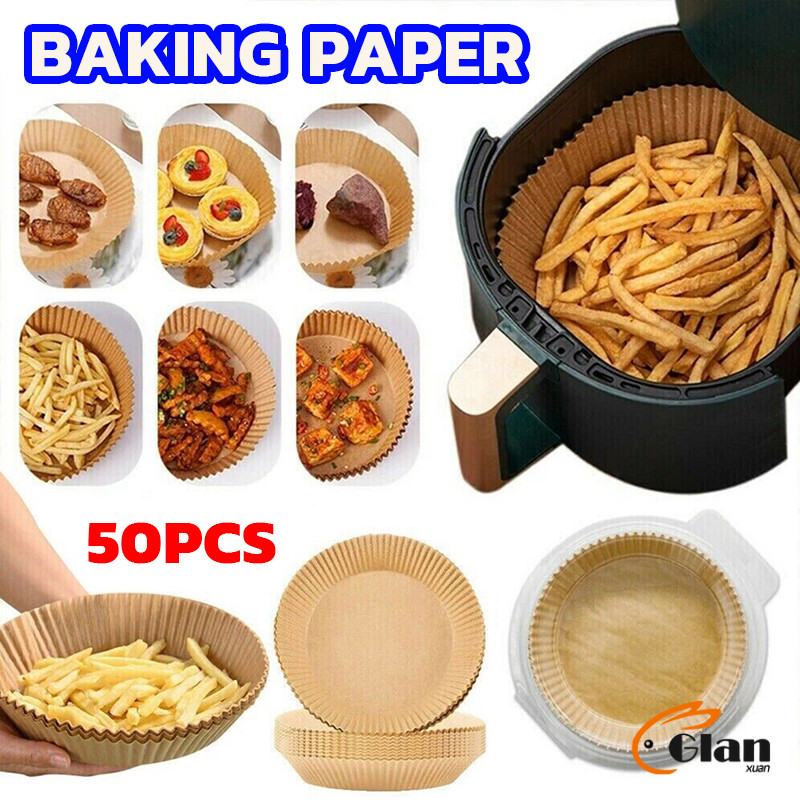 Glanxuan กระดาษรองอบ กระดาษรองหม้อทอดไร้น้ำมัน แผ่นรองหม้อทอด เกรดอาหาร ทนความร้อน 50pcs Baking paper