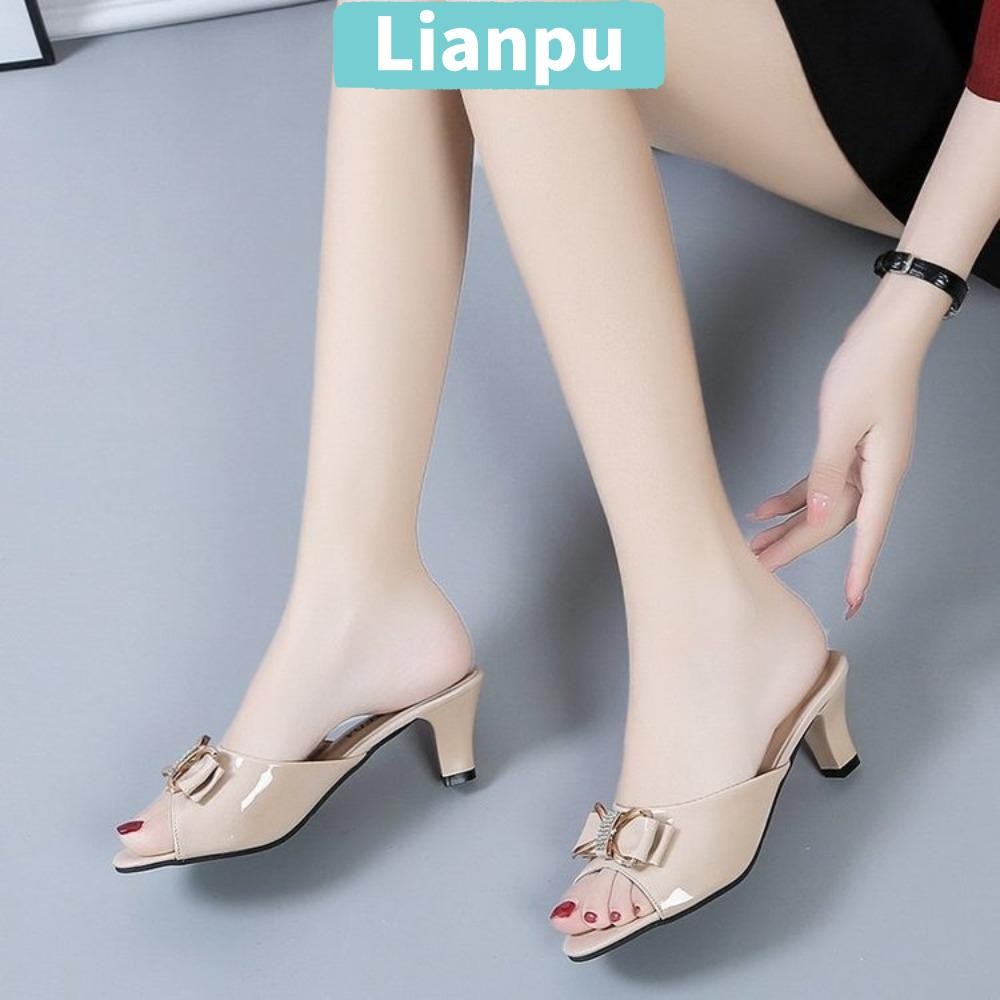 LIANPU ผู้หญิง Stiletto รองเท้า, 35-40 รองเท้าแตะผู้หญิงน้ําหนักเบา, รองเท้าแตะโบว์กันลื่นที่สะดวกสบายของขวัญ