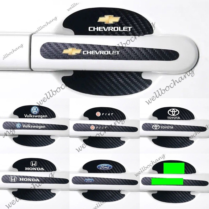 8 ชิ้นส่วนคาร์บอนไฟเบอร์ปุ่มประตูรถ Anti-Scratch ป้องกันขอบกาวอัตโนมัติด้านข้าง Protector Auto Decal อุปกรณ์เสริม