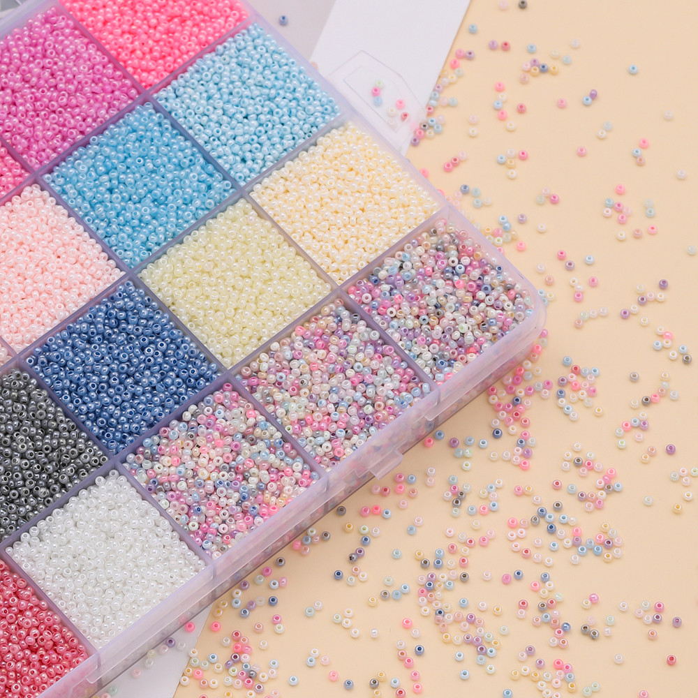 ลูกปัดข้าวแก้วสีครีม 2มม. 1,000ชิ้น เกรดA  สำหรับDIY สร้อยคอ แฮนด์เมด ของตกแต่ง