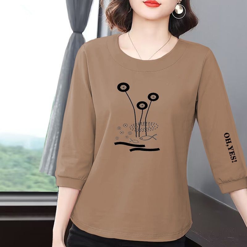 100% คุณภาพ 7 สี Cropped เสื้อยืดแขนสั้นผู้หญิงฤดูร้อนสไตล์ใหม่หลวม Slimmer ดูรอบคอพิมพ์