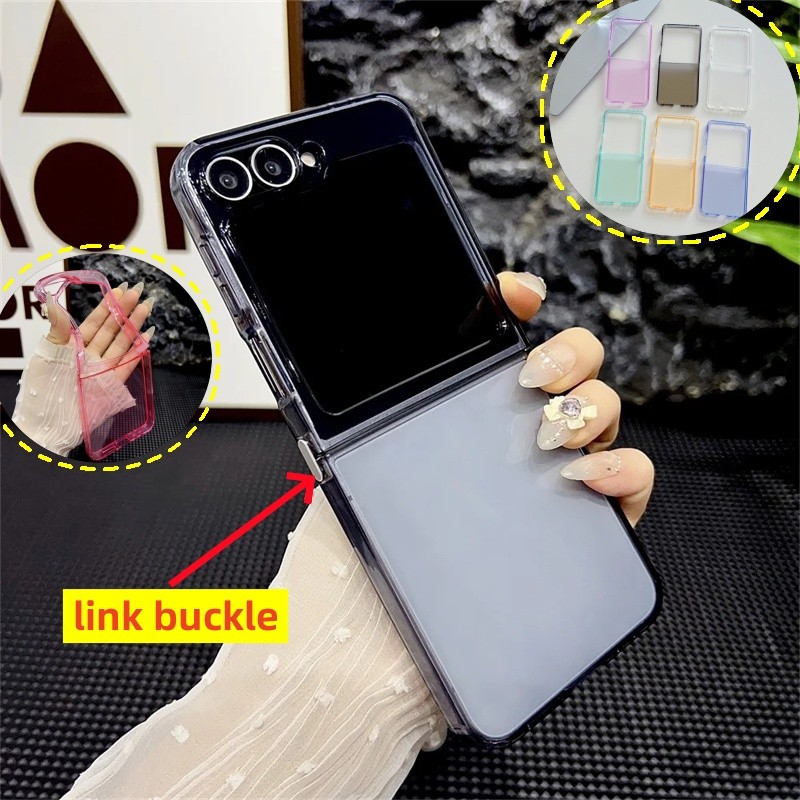 Slim โปร่งใส Soft Case Casing สําหรับ Samsung Galaxy Z Flip 6 Z Flip 5 Z Flip 4 Z Flip 7 Link Buckle Cover