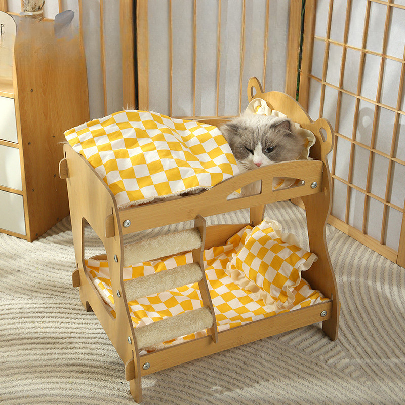เตียงแมวไม้ เตียงแมวไม้สองชั้น บ้านแมว เตียงแมวน่ารัก บุหนานนุ่ม เนื้อสัมผัสสุดสบาย - รูปที่ 7